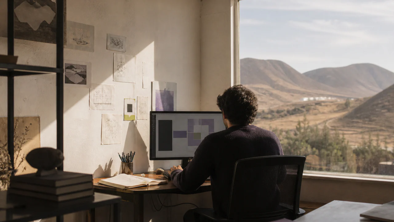 Diseñador construyendo un sistema digital desde su estudio